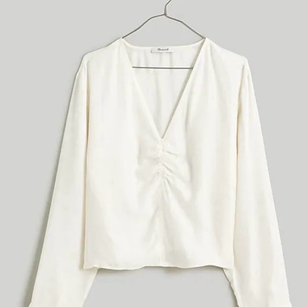Madewell Brushed Ruched Front V-Neck Blouse